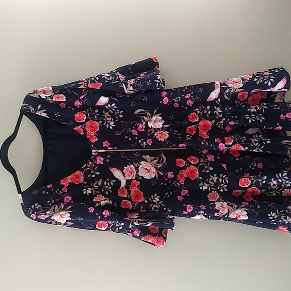 Birds & Floral Pattern Bell Sleeve Flounce Ruffle Hem Dress sz 14 - Picture 9 of 16